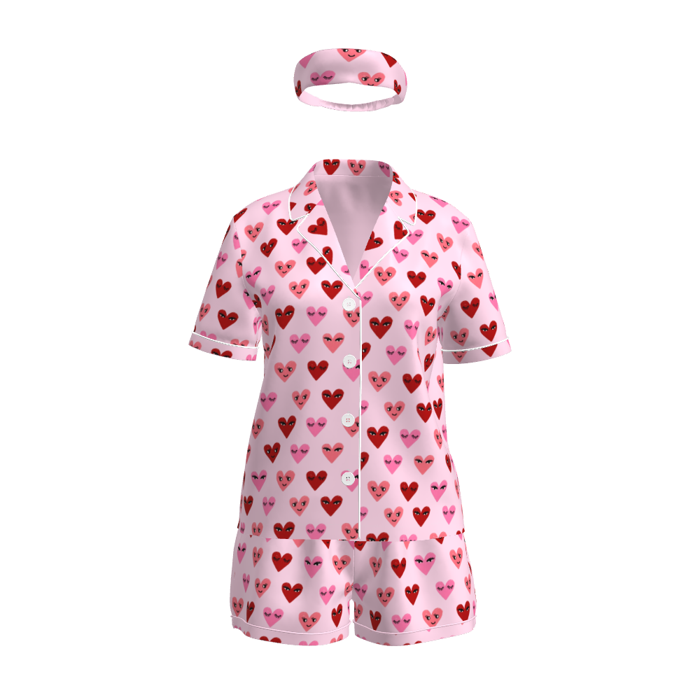 2022 Valentines Day Nightwear Bathrobe Valentine Set Headbands Silk Pyjamas Sets Women Pajamas