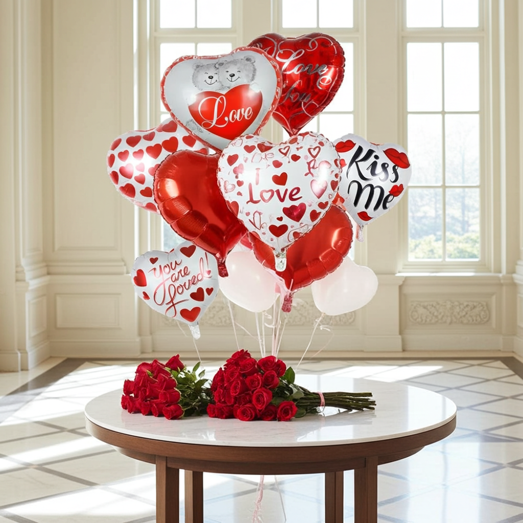 7pcs Valentines Heart Balloon 18" Foil Love Balloons Happy Valentines Balloon I Love You Balloon Valentines Day Wedding Decors