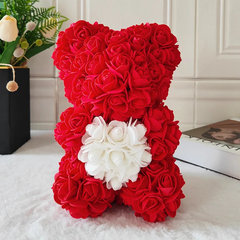 Fully Assembled Hugz Teddy Bear Rose Flower Bear for Mothers Day Valentines Day Artificial Flowers Gift