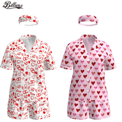 2022 Valentines Day Nightwear Bathrobe Valentine Set Headbands Silk Pyjamas Sets Women Pajamas