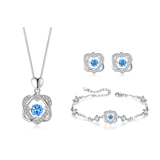 VANA OEM&ODM Valentines Day Gift Blue Dancing CZ Stone 925 Sterling Silver Bangle Heart Shaped Bracelet Valentine Gifts Jewelry