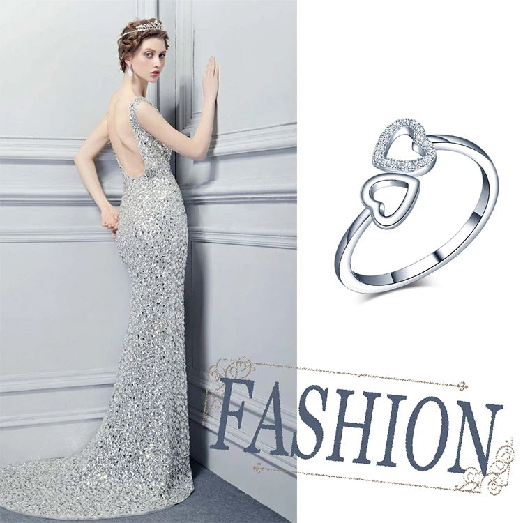 Heart Open Ring 925 Silver Adjustable Rings Jewelry Valentines Day 2022