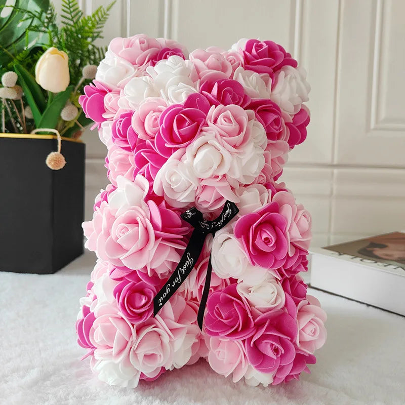Fully Assembled Hugz Teddy Bear Rose Flower Bear for Mothers Day Valentines Day Artificial Flowers Gift