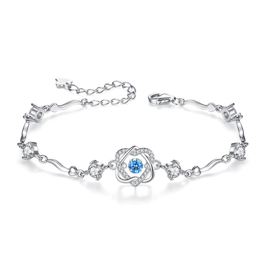 VANA OEM&ODM Valentines Day Gift Blue Dancing CZ Stone 925 Sterling Silver Bangle Heart Shaped Bracelet Valentine Gifts Jewelry