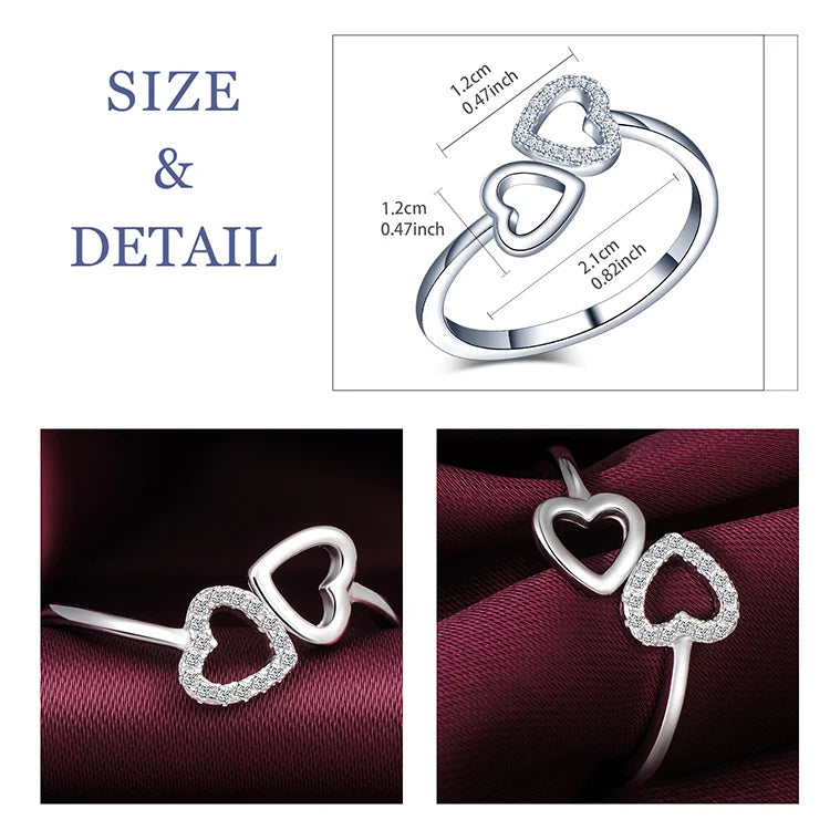 Heart Open Ring 925 Silver Adjustable Rings Jewelry Valentines Day 2022