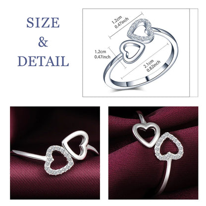 Heart Open Ring 925 Silver Adjustable Rings Jewelry Valentines Day 2022