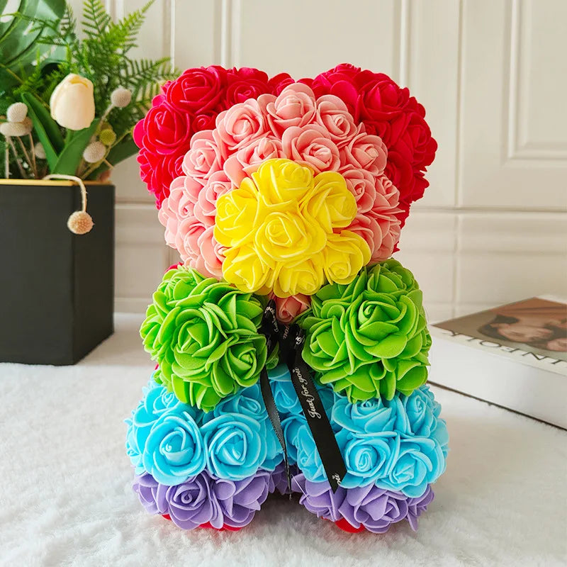 Fully Assembled Hugz Teddy Bear Rose Flower Bear for Mothers Day Valentines Day Artificial Flowers Gift