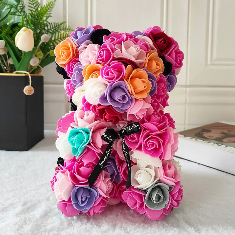Fully Assembled Hugz Teddy Bear Rose Flower Bear for Mothers Day Valentines Day Artificial Flowers Gift