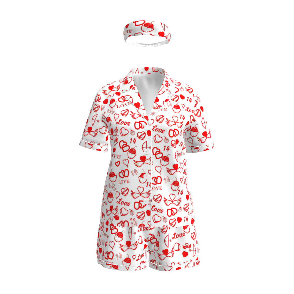 2022 Valentines Day Nightwear Bathrobe Valentine Set Headbands Silk Pyjamas Sets Women Pajamas