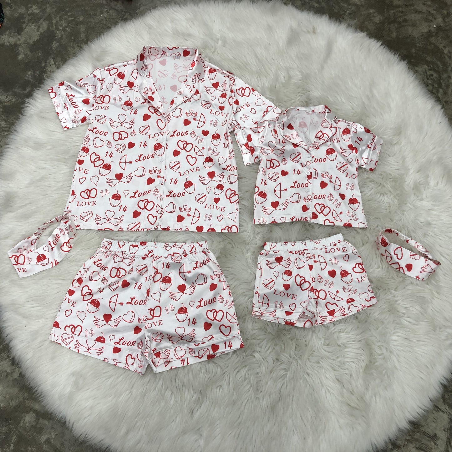 2022 Valentines Day Nightwear Bathrobe Valentine Set Headbands Silk Pyjamas Sets Women Pajamas