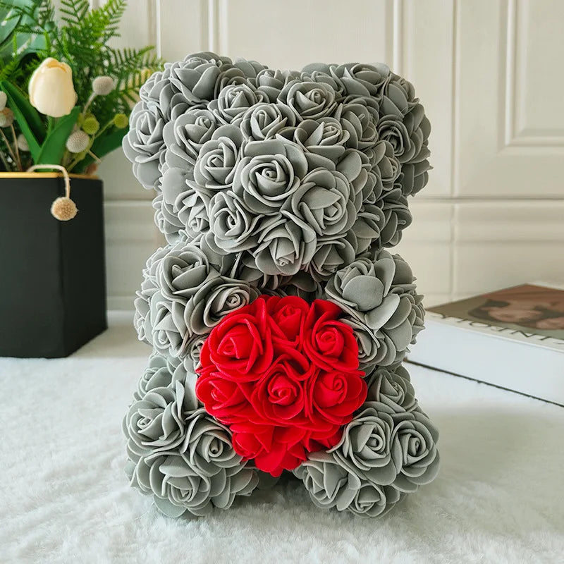 Fully Assembled Hugz Teddy Bear Rose Flower Bear for Mothers Day Valentines Day Artificial Flowers Gift