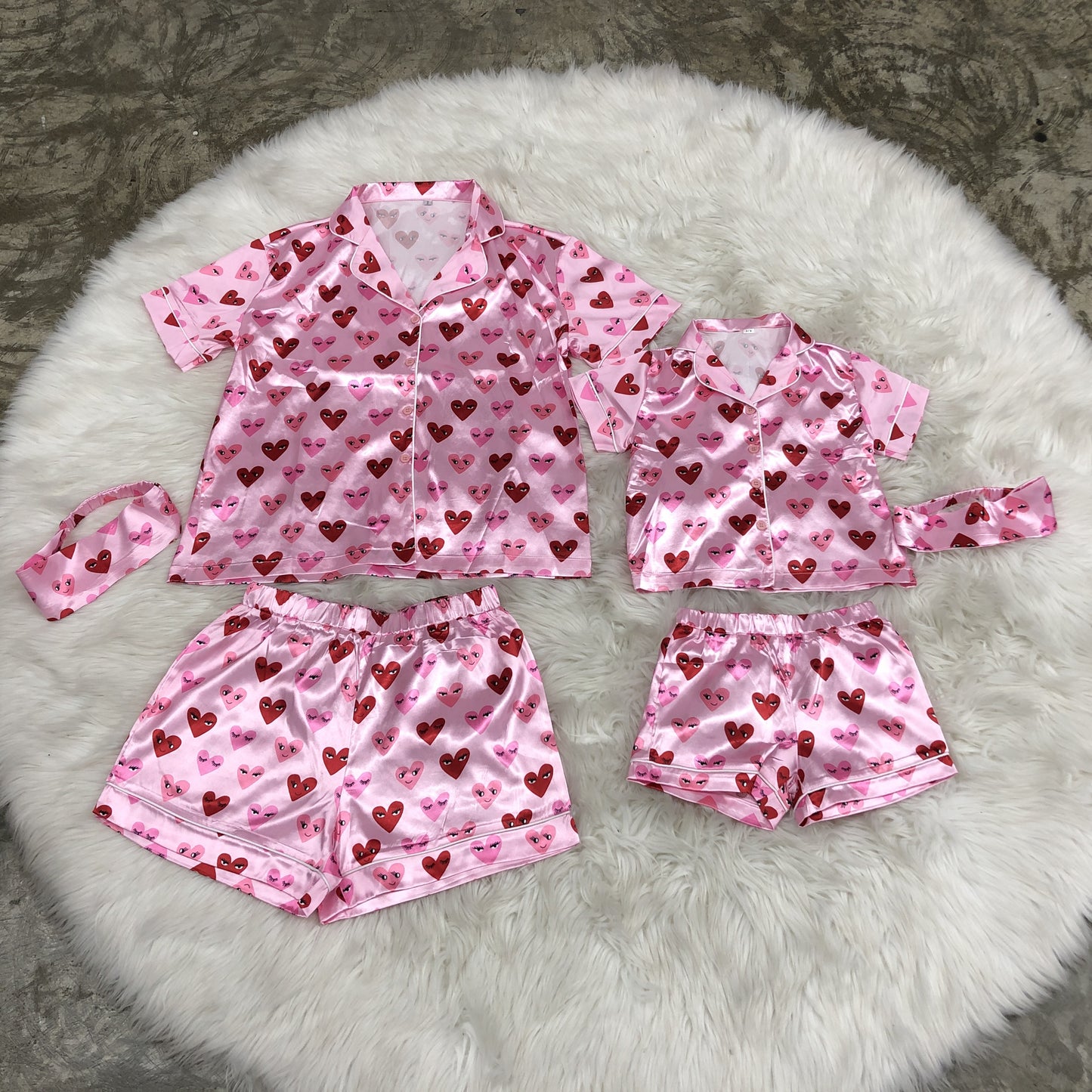 2022 Valentines Day Nightwear Bathrobe Valentine Set Headbands Silk Pyjamas Sets Women Pajamas