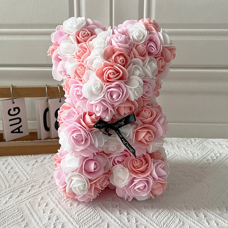 Fully Assembled Hugz Teddy Bear Rose Flower Bear for Mothers Day Valentines Day Artificial Flowers Gift