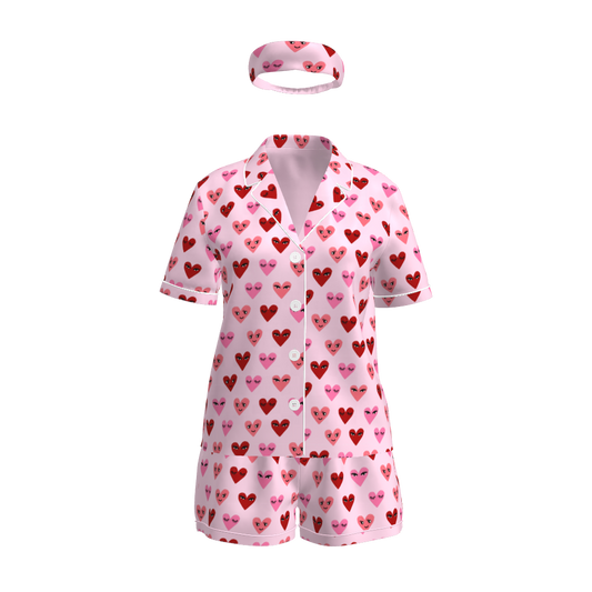2022 Valentines Day Nightwear Bathrobe Valentine Set Headbands Silk Pyjamas Sets Women Pajamas
