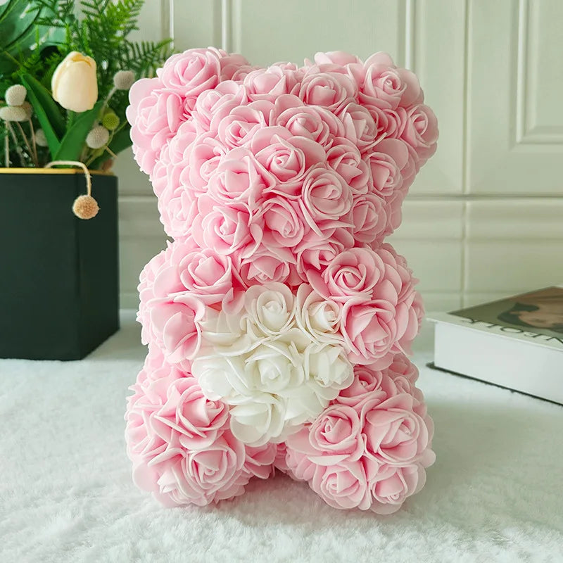 Fully Assembled Hugz Teddy Bear Rose Flower Bear for Mothers Day Valentines Day Artificial Flowers Gift