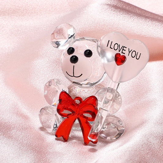 Valentines Day Gift I Love You Crystal Bear Artificial Rose Flowers Teacher Mothers Day Wedding Birthday Party Gifts for Guests
