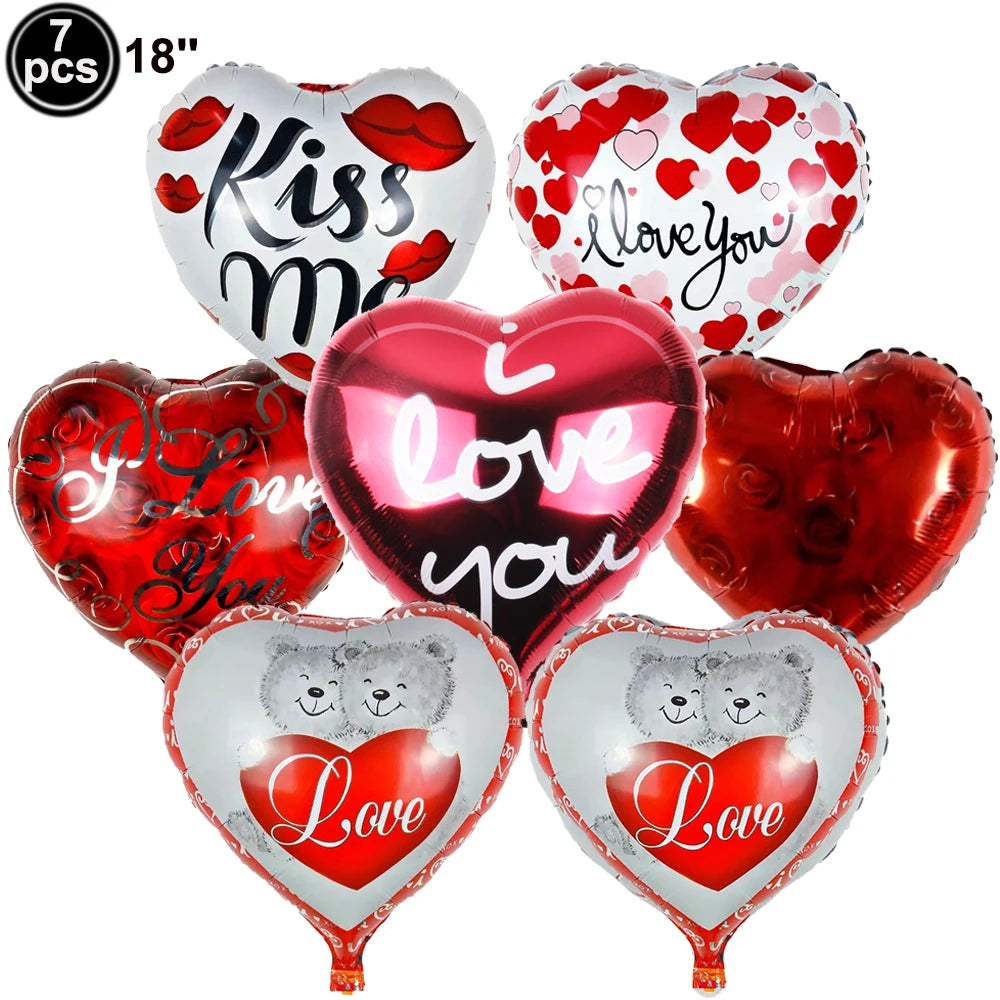 7pcs Valentines Heart Balloon 18" Foil Love Balloons Happy Valentines Balloon I Love You Balloon Valentines Day Wedding Decors