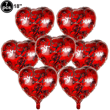 7pcs Valentines Heart Balloon 18" Foil Love Balloons Happy Valentines Balloon I Love You Balloon Valentines Day Wedding Decors