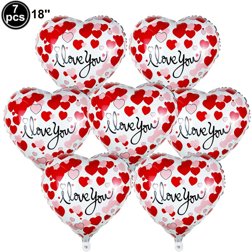 7pcs Valentines Heart Balloon 18" Foil Love Balloons Happy Valentines Balloon I Love You Balloon Valentines Day Wedding Decors