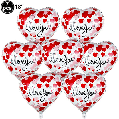 7pcs Valentines Heart Balloon 18" Foil Love Balloons Happy Valentines Balloon I Love You Balloon Valentines Day Wedding Decors