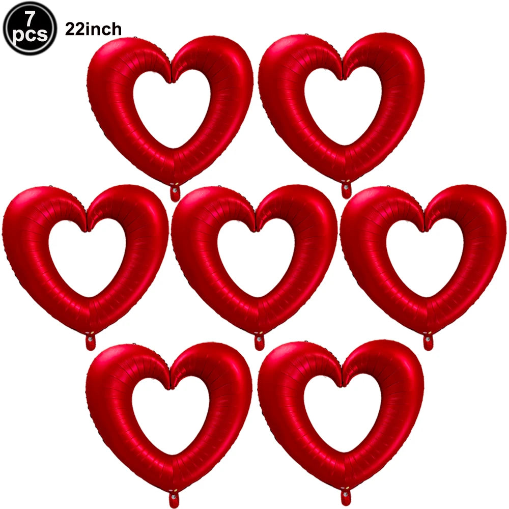 7pcs Valentines Heart Balloon 18" Foil Love Balloons Happy Valentines Balloon I Love You Balloon Valentines Day Wedding Decors