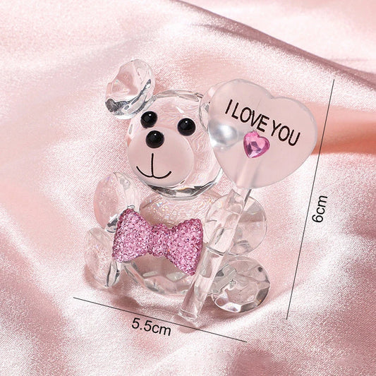 Valentines Day Gift I Love You Crystal Bear Artificial Rose Flowers Teacher Mothers Day Wedding Birthday Party Gifts for Guests