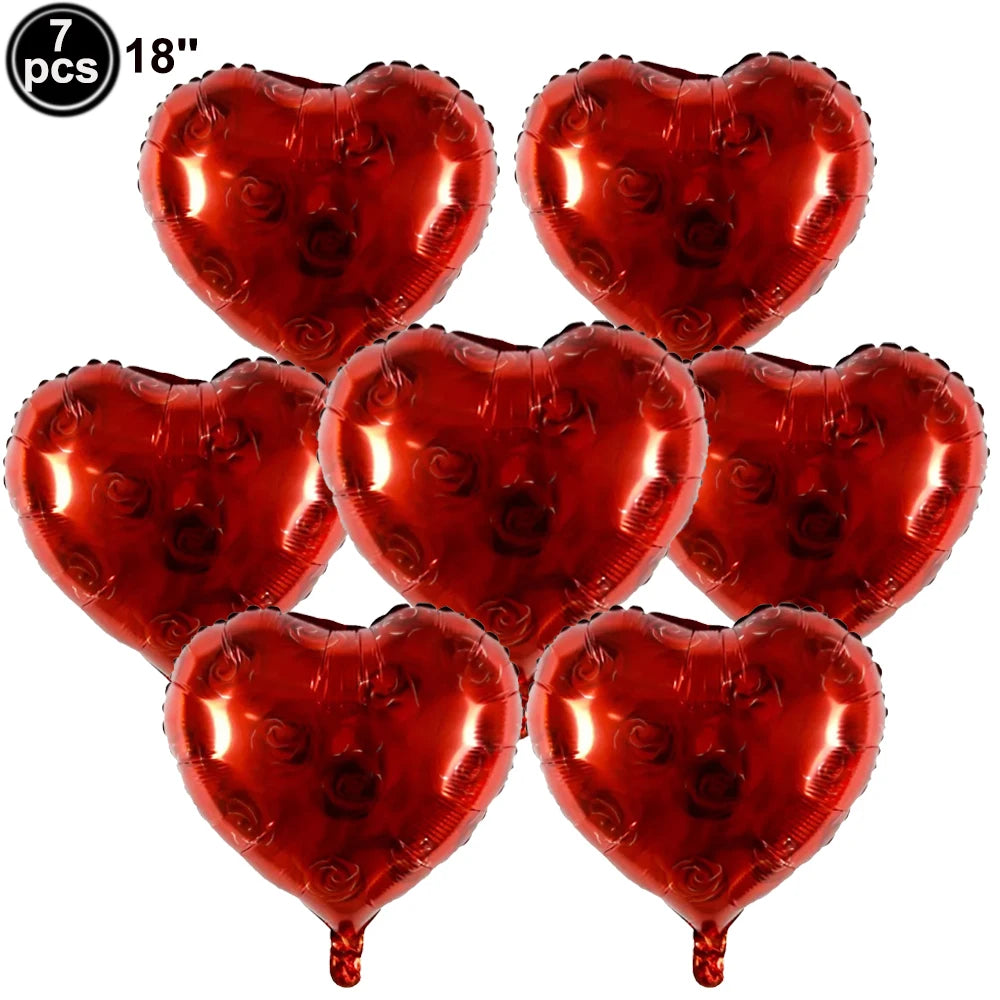 7pcs Valentines Heart Balloon 18" Foil Love Balloons Happy Valentines Balloon I Love You Balloon Valentines Day Wedding Decors