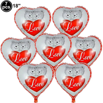 7pcs Valentines Heart Balloon 18" Foil Love Balloons Happy Valentines Balloon I Love You Balloon Valentines Day Wedding Decors