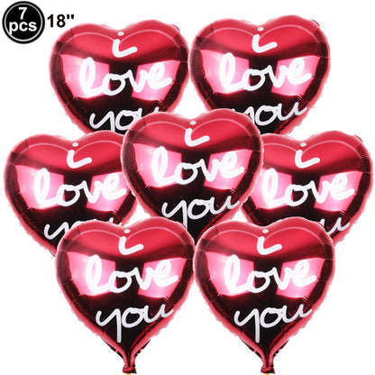 7pcs Valentines Heart Balloon 18" Foil Love Balloons Happy Valentines Balloon I Love You Balloon Valentines Day Wedding Decors