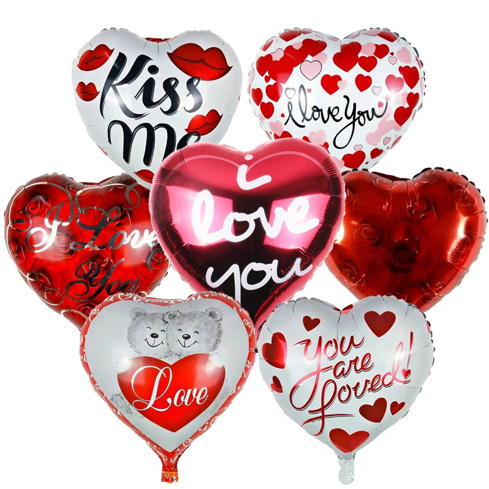 7pcs Valentines Heart Balloon 18" Foil Love Balloons Happy Valentines Balloon I Love You Balloon Valentines Day Wedding Decors