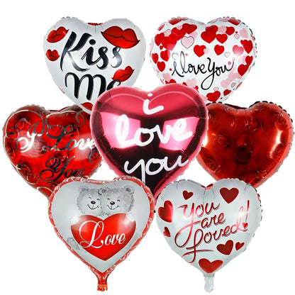 7pcs Valentines Heart Balloon 18" Foil Love Balloons Happy Valentines Balloon I Love You Balloon Valentines Day Wedding Decors