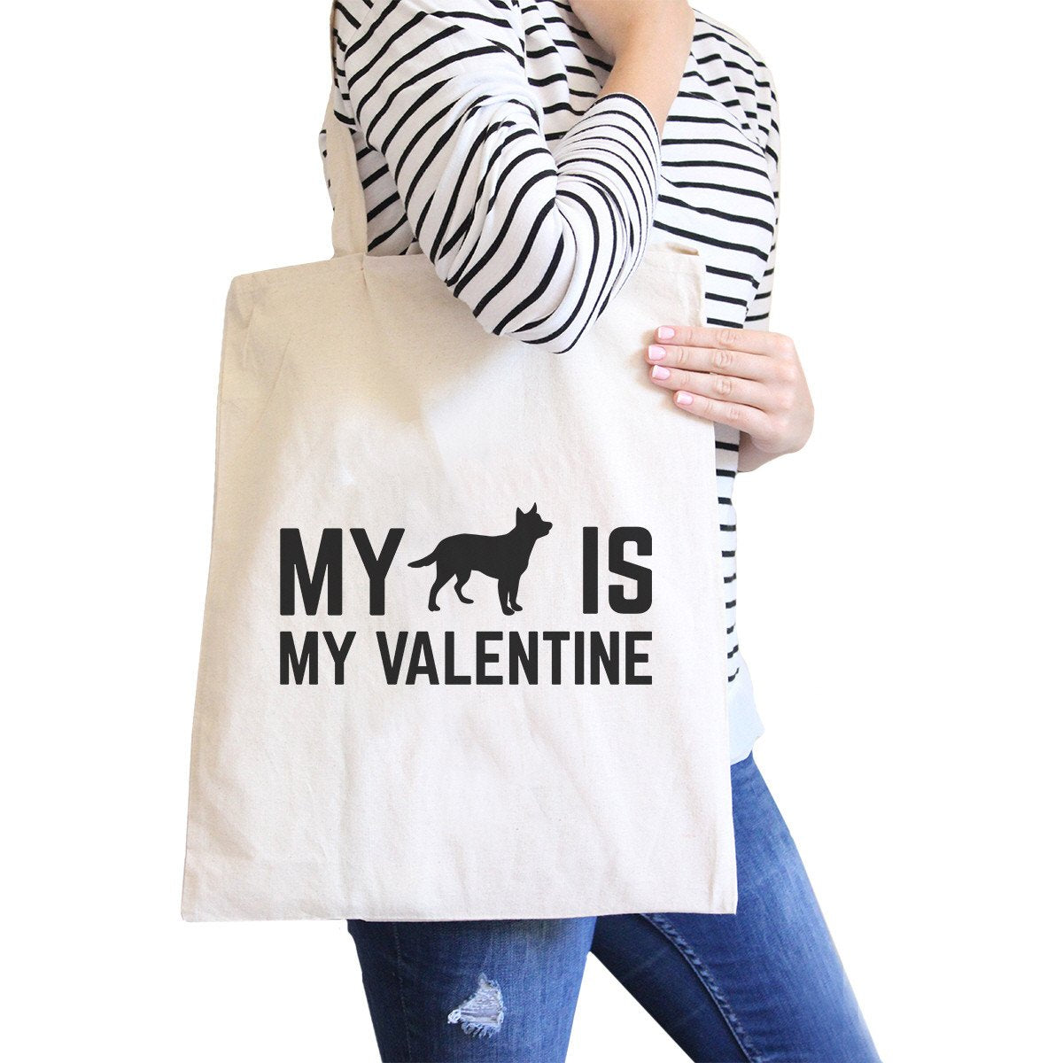 Dog My Valentine Natural Canvas Bag Valentine's Day for Dog Lovers